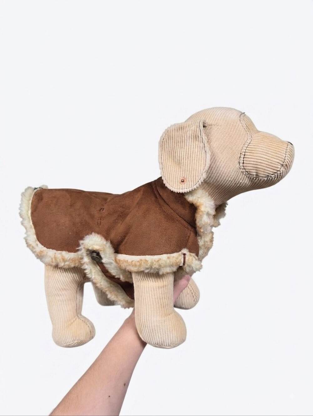 Vintage 2005 Y2K Gap Tan Corduroy Stuffed Dog Plush Toy with Removable Sherpa Ja